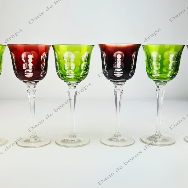 Six verres Roemer Christofle verts et rouges