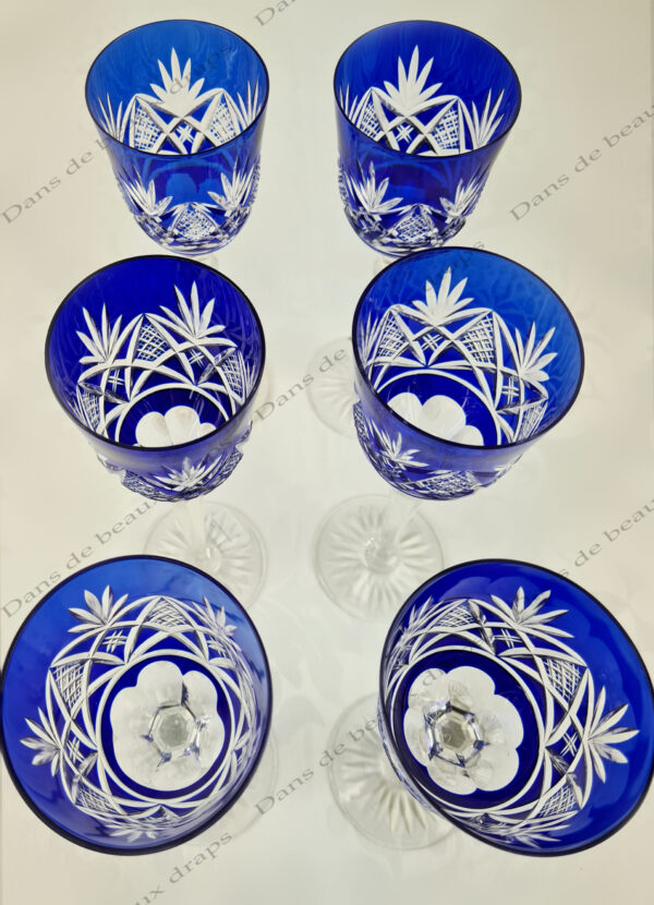 six verres cristal doublé bleu