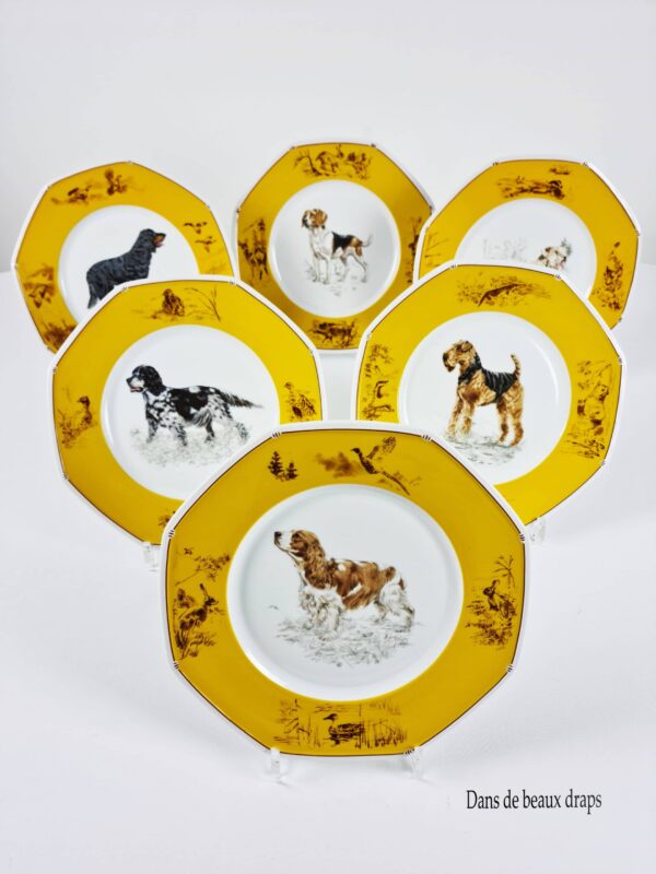 6 assiettes chiens d'arret hermès