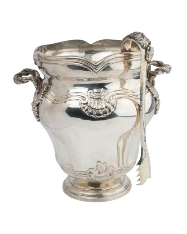 Seau à glace à double prises et sa cuillère en argent 800 millièmes, Italie XXème. – Image 8