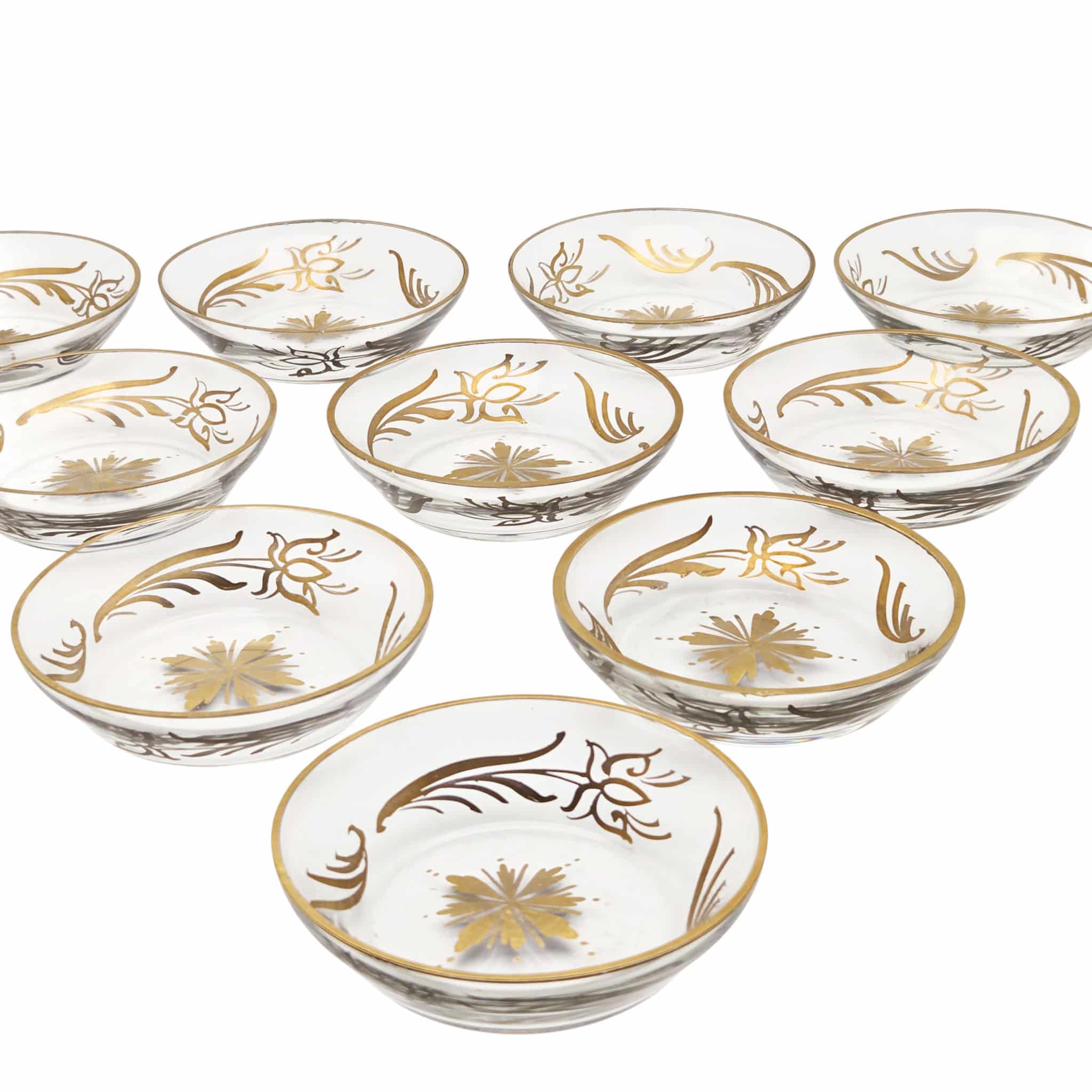 10 petites coupelles en cristal à décor floral doré. – Image 2
